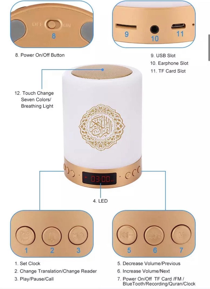 Veilleuse coranique rechargeable Bluetooth - Fait entrer la lumière