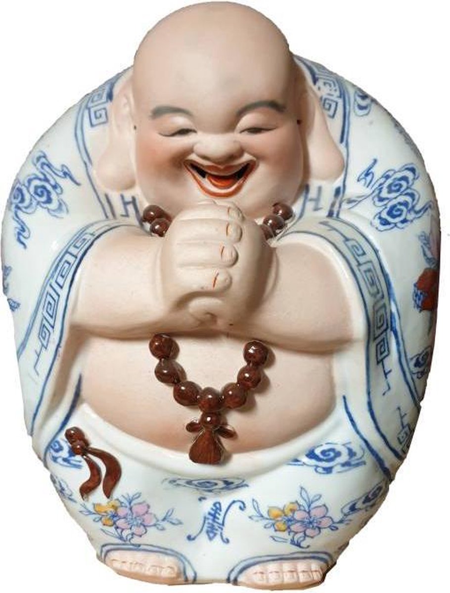 Fine Asianliving Chinese Boeddha Beeld Porselein Lucky Handgeschilderd B21xD20xH26cm
