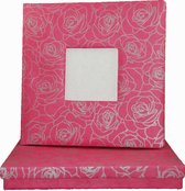 Gastenboek/notitieboek  fuchsia-roze met rozen print, 26x26cm, in bewaardoos