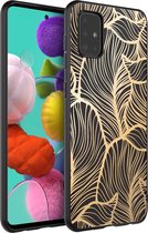iMoshion Hoesje Geschikt voor Samsung Galaxy A51 Hoesje Siliconen - iMoshion Design hoesje - Goud / Zwart / Golden Leaves