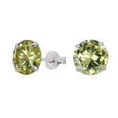 Joy|S - Zilveren rond oorbellen cubic zirkonia 8 mm peridot groen