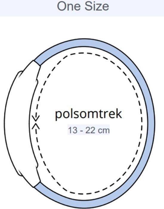 Illustratie van een polsomtrek van 13-22 cm.