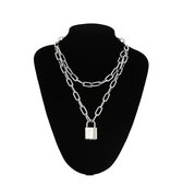 WiseGoods Schakel Ketting met Hangslot en Sleutel - Anker Schakelketting met Hangslot - Damesketting met Hangslot - Zilver