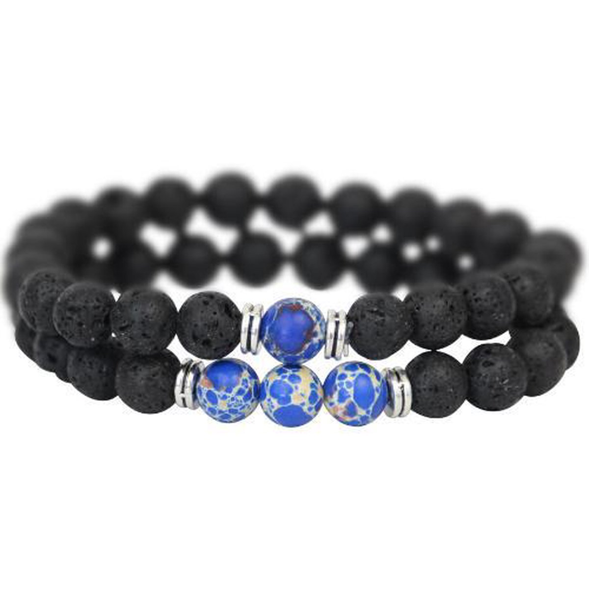 AWEMOZ Natuursteen Armbanden - Zwarte Kralen Armbandjes - 1+3 Blauw - Cadeau voor Man en Vrouw