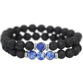 AWEMOZ Natuursteen Armbanden - Zwarte Kralen Armbandjes - 1+3 Blauw - Cadeau voor Man en Vrouw - Moederdag Cadeautje