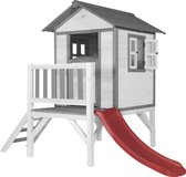 AXI Beach Lodge XL Speelhuis in Wit - Met Verdieping en Rode Glijbaan - Speelhuisje voor de tuin / buiten - FSC hout - Speeltoestel voor kinderen