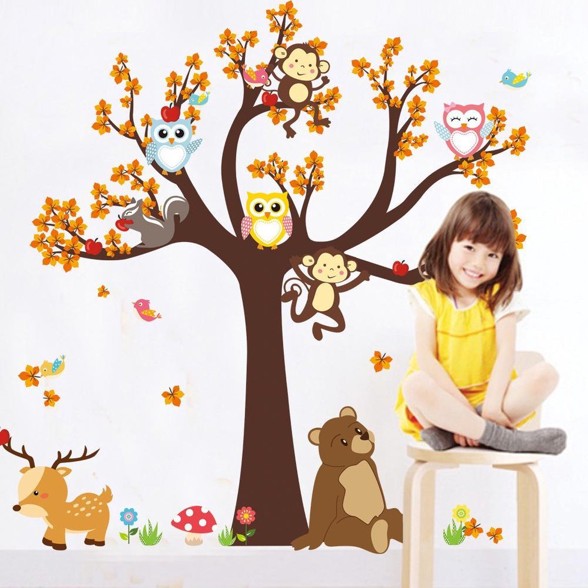 Muursticker Boom Met Dieren| Wanddecoratie | Muurdecoratie | Slaapkamer | Kinderkamer | Babykamer| Jongen | Meisje | Decoratie Sticker |