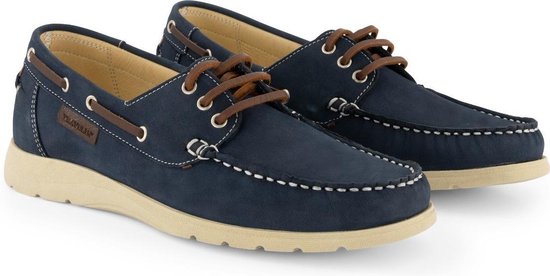 Travelin Seaport - Dames Instappers - Leren Moccasins met veter - Blauw - Maat 40