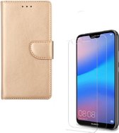 Huawei P20 Lite (2018) Portemonnee hoesje Goud met 2 stuks Glas Screen protector