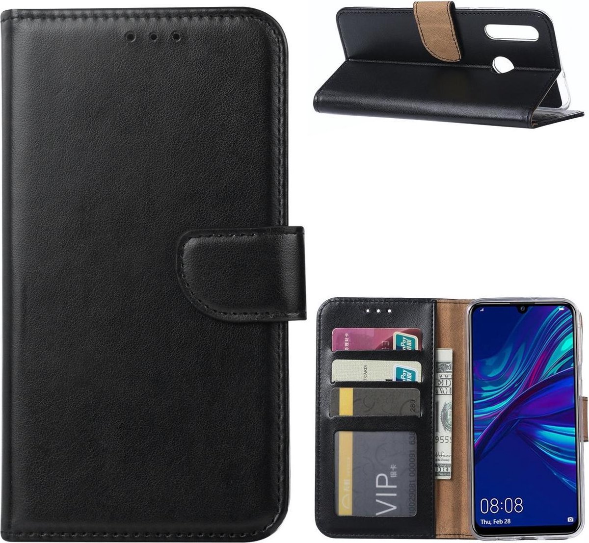 Bookcase Geschikt voor: Huawei P Smart 2019 - Zwart - portemonee hoesje