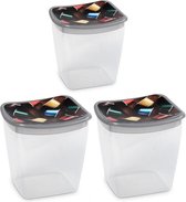 3x Tasses à café Contenants de rangement en plastique transparent / gris - 1,1 litres - 13 x 11 x 13 cm - Conteneurs de stockage / conteneurs de stockage