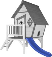 AXI Beach Cabin XL Speelhuis in Grijs/Wit - Met Verdieping en Blauwe Glijbaan - Speelhuisje voor de tuin / buiten - FSC hout - Speeltoestel voor kinderen