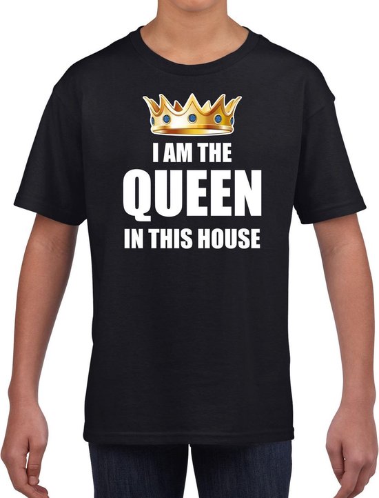 t-shirt Im the queen in this house zwart meisjes / kinderen - Woningsdag / Koningsdag - thuisblijvers / luie dag / relax shirtje 104/110