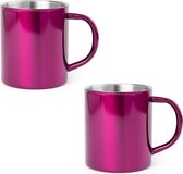 6x Drinkbeker/mok fuchsia 280 ml - RVS - Fuchsia mokken/bekers voor onbijt en lunch