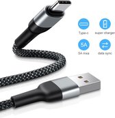 DrPhone SC2 True® - 5A SuperCharge Gevlochten USB-C Kabel - Data + Oplaadkabel Type-C - 1 Meter - voor Xiaomi / Huawei en Samsung -Zwart
