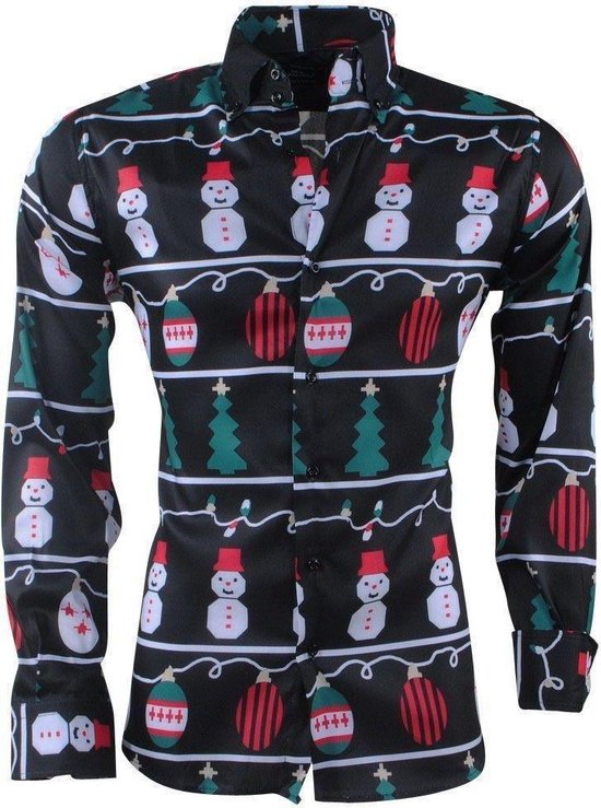 New Republic - Heren Kerst Overhemd - Stretch - Zwart | bol.com