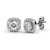 Yolora Dames Oorbellen - Kalpa Camaka Kristallen - Zilverkleurig - Vierkant - 18K Witgoud Verguld - Vrouwen Oorknoppen Zilver - Oorknopjes - Sieraden - Luxe Giftbox - Geschenkdoos