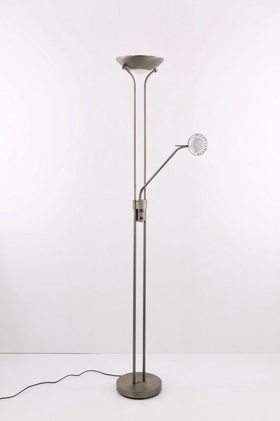 4 jaar garantie op LED - HighLight vloerlamp leeslamp New Luna - brons - met leesarm - dubbele dimmer