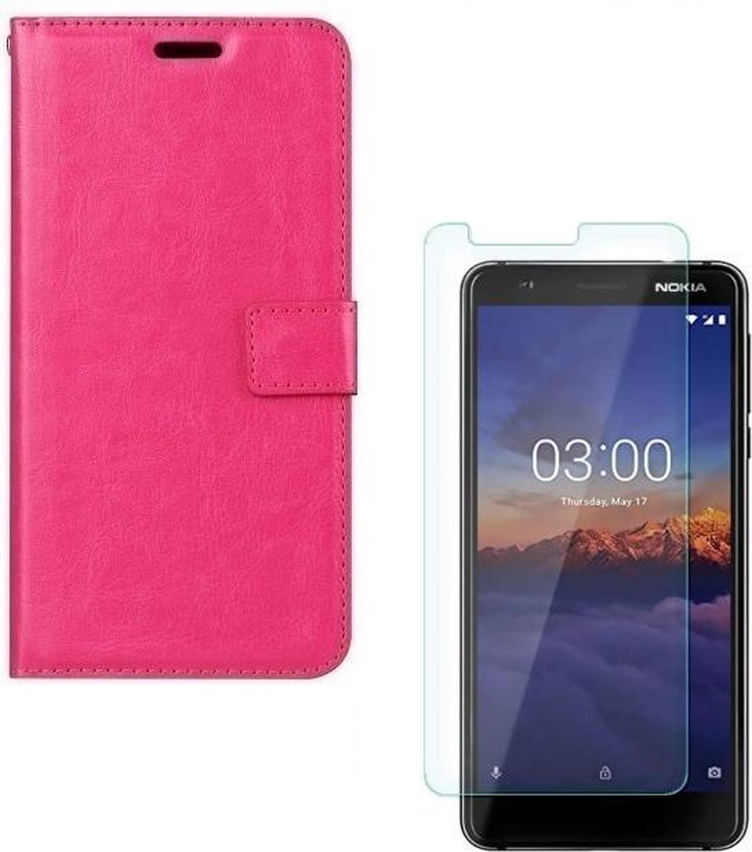 hoesje Geschikt voor: Nokia 2.2 Portemonnee roze met 2 stuks Glas Screen protector