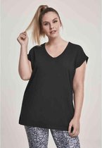 Urban Classics Dames Tshirt -S- Round V-Neck Extended Shoulder Zwart