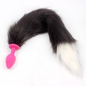Buttplug Siliconen Roze Met Zachte Zwarte en Witte Vossenstaart