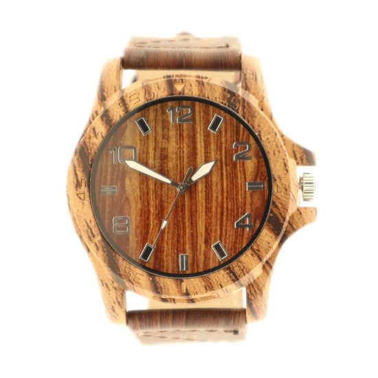 Houtlook horloge – Donker bruin – Groot – Zilveren cijfers - RVS - Dames –  Heren – | bol.com