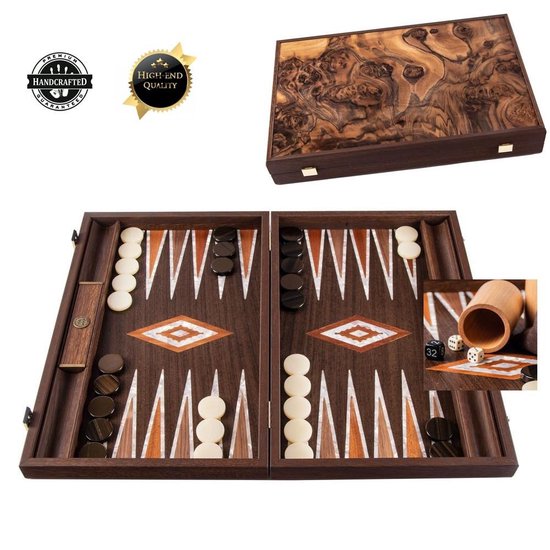 Walnoot  Natural Burl Backgammon Spel met Pearl elementen - 30x20 cm Top Kwaliteit Klasse en Geweldig
