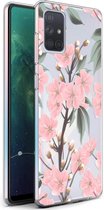 iMoshion Hoesje Geschikt voor Samsung Galaxy A71 Hoesje Siliconen - iMoshion Design hoesje - Roze / Transparant / Cherry Blossom
