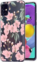 iMoshion Hoesje Geschikt voor Samsung Galaxy A51 Hoesje Siliconen - iMoshion Design hoesje - Roze / Transparant / Cherry Blossom