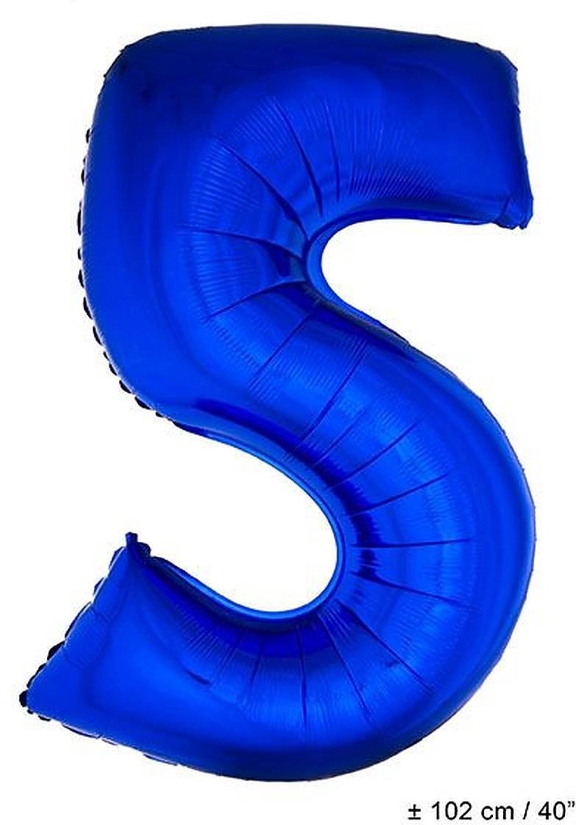Folieballon Blauw Cijfer '5' Groot