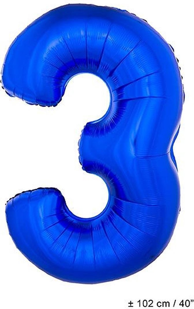 Folieballon Blauw Cijfer '3' Groot