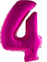 Cijferballon folie nummer 4 | Opblaascijfer 4 roze 102cm