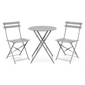 EMILIA bistroset - 2 inklapbare stoelen en een ronde tafel van gepoedercoat staal met matte afwerking – taupe