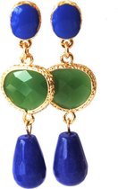 Oorbellen met tussenstuk groene Crystal oorsteker en blauw Agaat, lengte 5 cm