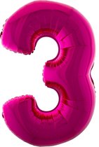 Cijferballon folie nummer 3 | Opblaascijfer 3 roze 102cm