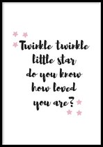 Poster Twinkle Twinkle Roze - 50x70cm - Poster Babykamer - Poster Kinderkamer - 250g Fotopapier