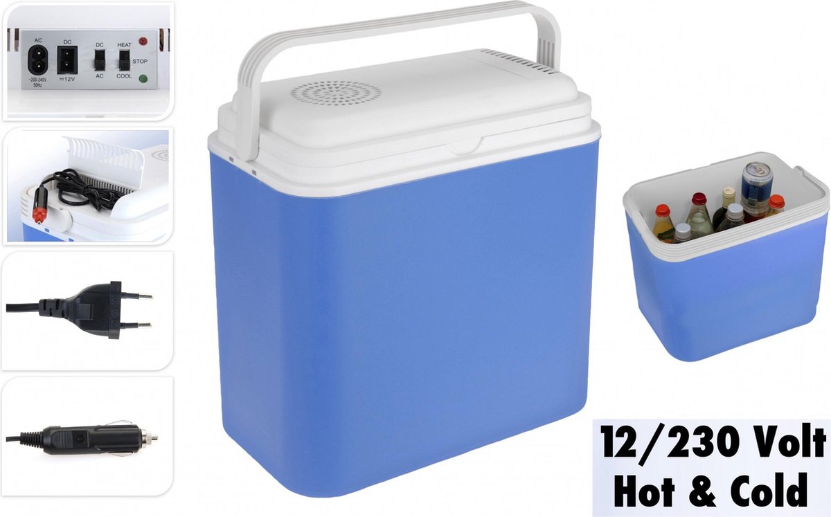 Excellent Cool Solutions - Draagbare koelbox - met verwarm functie - blauw/wit - 24 Liter - 12V & 230V