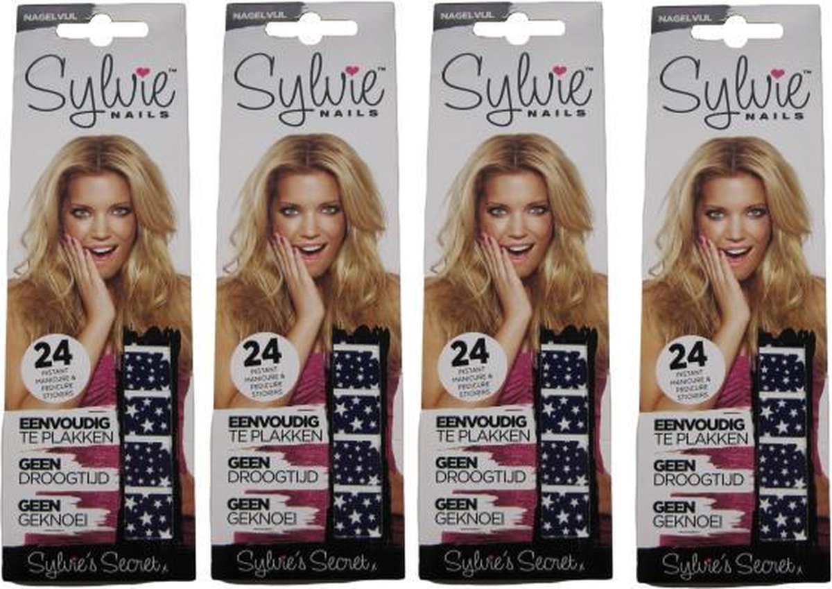 Goedkoopste Sylvie Nails Nagelstickers met Vijl 4 Stuks - Blauw met witte sterren