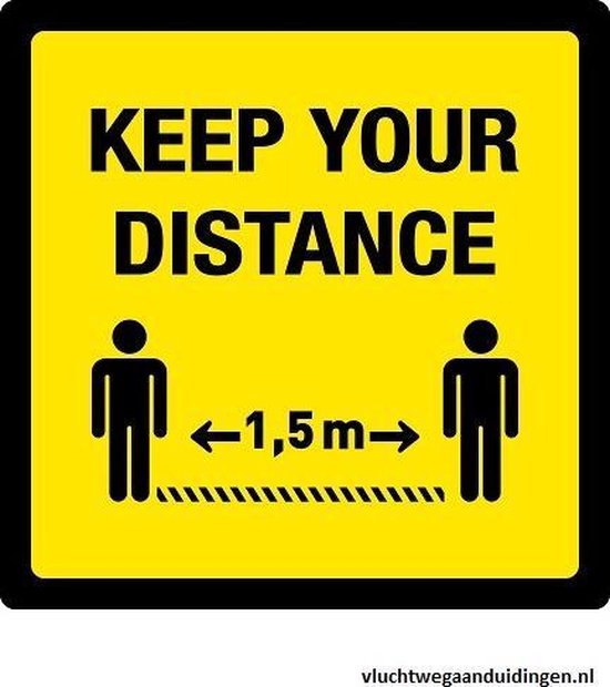 Keep your distance - vierkant - 200 mm - antislip - COVID-19 - Corona - vloersticker - sticker  - 20 cm - waarschuwingssticker