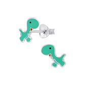 Joy|S - Zilveren dino oorbellen groen dinosaurus