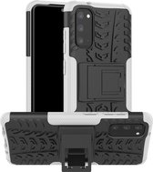 Voor Galaxy S20 Tire Texture Shockproof TPU + PC beschermhoes met houder (wit)