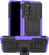 Voor Galaxy S20 Tire Texture Shockproof TPU + PC beschermhoes met houder (paars)