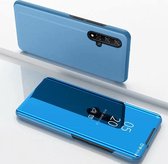 Voor Huawei Honor 20 Pro Plating Mirror Links en Rechts Flip Cover met Beugel Holster (Blauw)