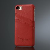 Fierre Shann Litchi Texture lederen tas voor iPhone 8 & 7, met kaartsleuven (rood)