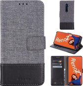 Voor OPPO Reno2 MUMXA MX102 horizontale flip canvas stiksels lederen tas met houder & kaartsleuven & portemonnee (zwart)