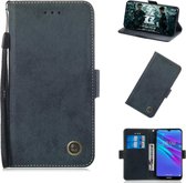 Voor huawei y6 2019 retro horizontale flip pu lederen tas met kaartsleuven en houder (zwart)