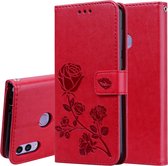 Rose reliÃ«f horizontale flip PU lederen tas voor Huawei Honor 8C, met houder en kaartsleuven en portemonnee (rood)