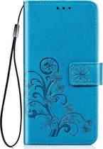 Klavertje vier Embossed Buckle Bescherming voor mobiele telefoons Leren etui met sleutelkoord en kaartsleuf en portemonnee en beugelfunctie voor Vivo X27 (blauw)