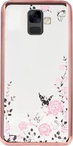 ADEL Siliconen Back Cover Softcase Hoesje Geschikt voor Samsung Galaxy A6 Plus (2018) - Bling Glimmend Vlinder Bloemen Roze