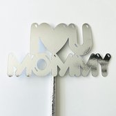 Taartdecoratie versiering| Taart topper | Cake topper | Mama Moeder| I Love U Mommy | Zilver spiegel glans |14 x8 cm (bxh)| karton